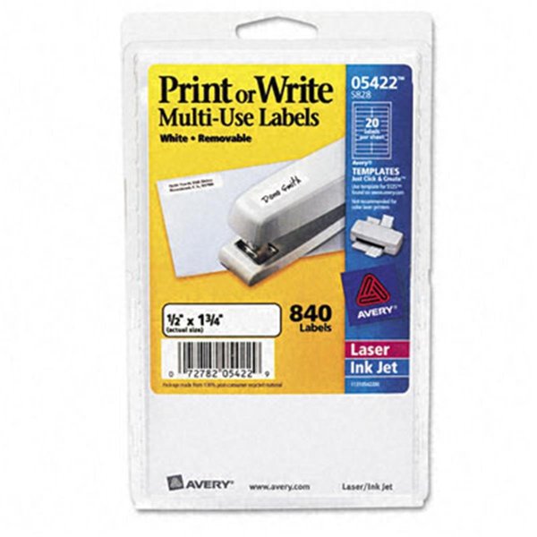 Avery Avery 05422 Print or Write Removable Multi-Use Labels- 1/2 x 1-3/4- White- 840/Pack 5422